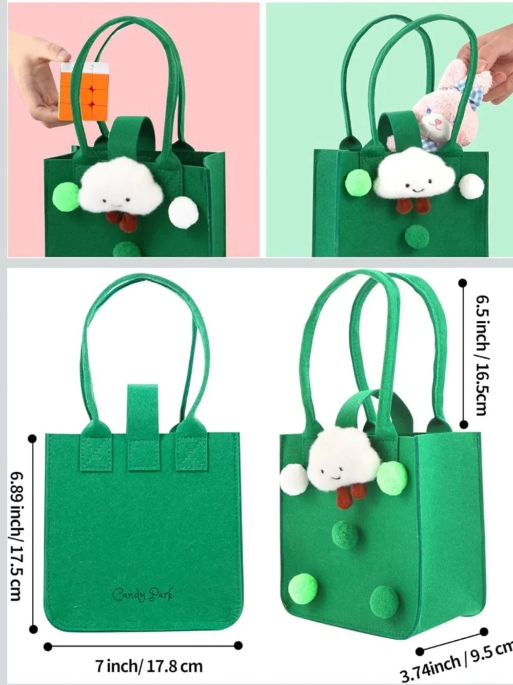 Green reusable goodie tote bag